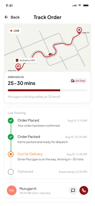BuildEz live GPS tracking screen